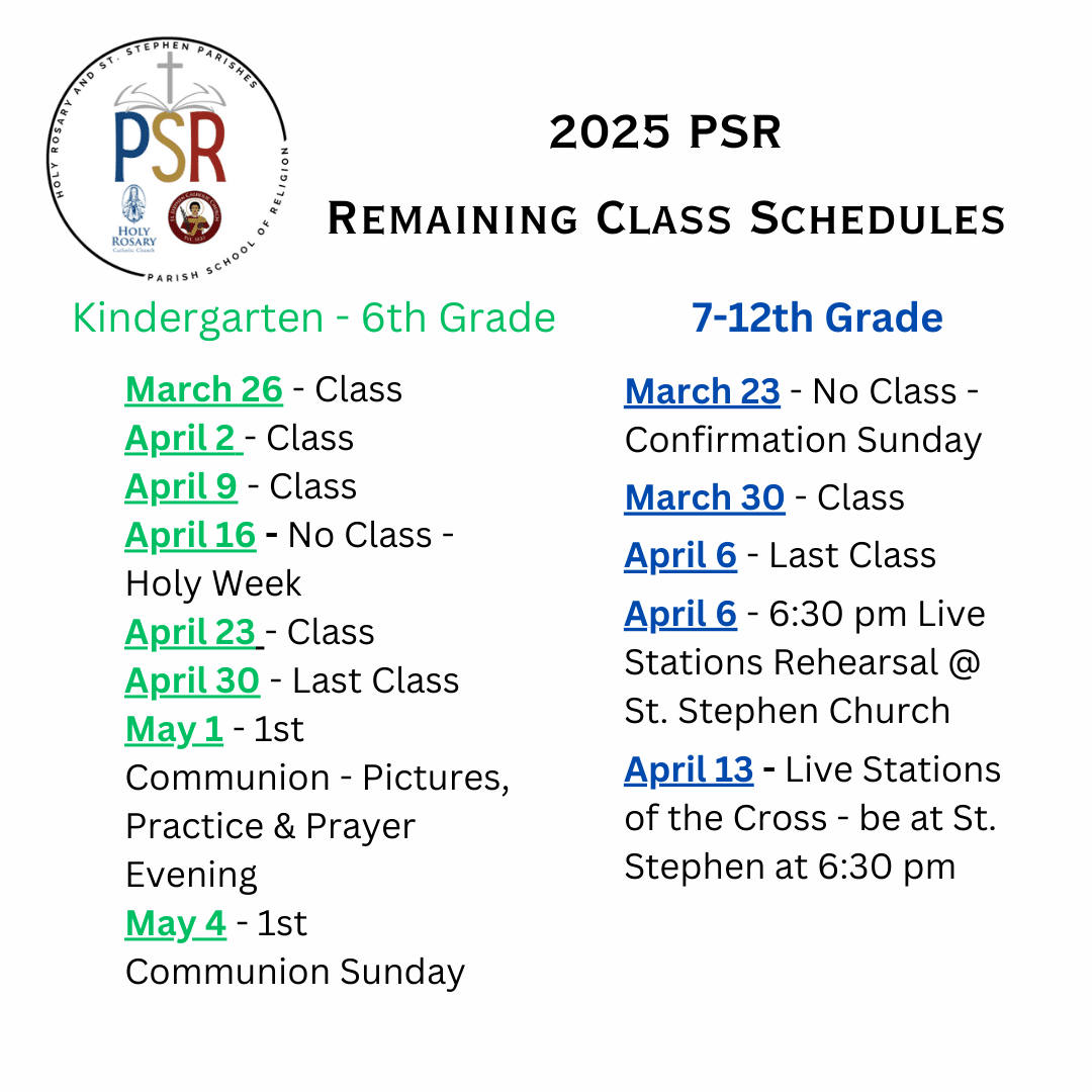 2025 Remaining Class Schedules